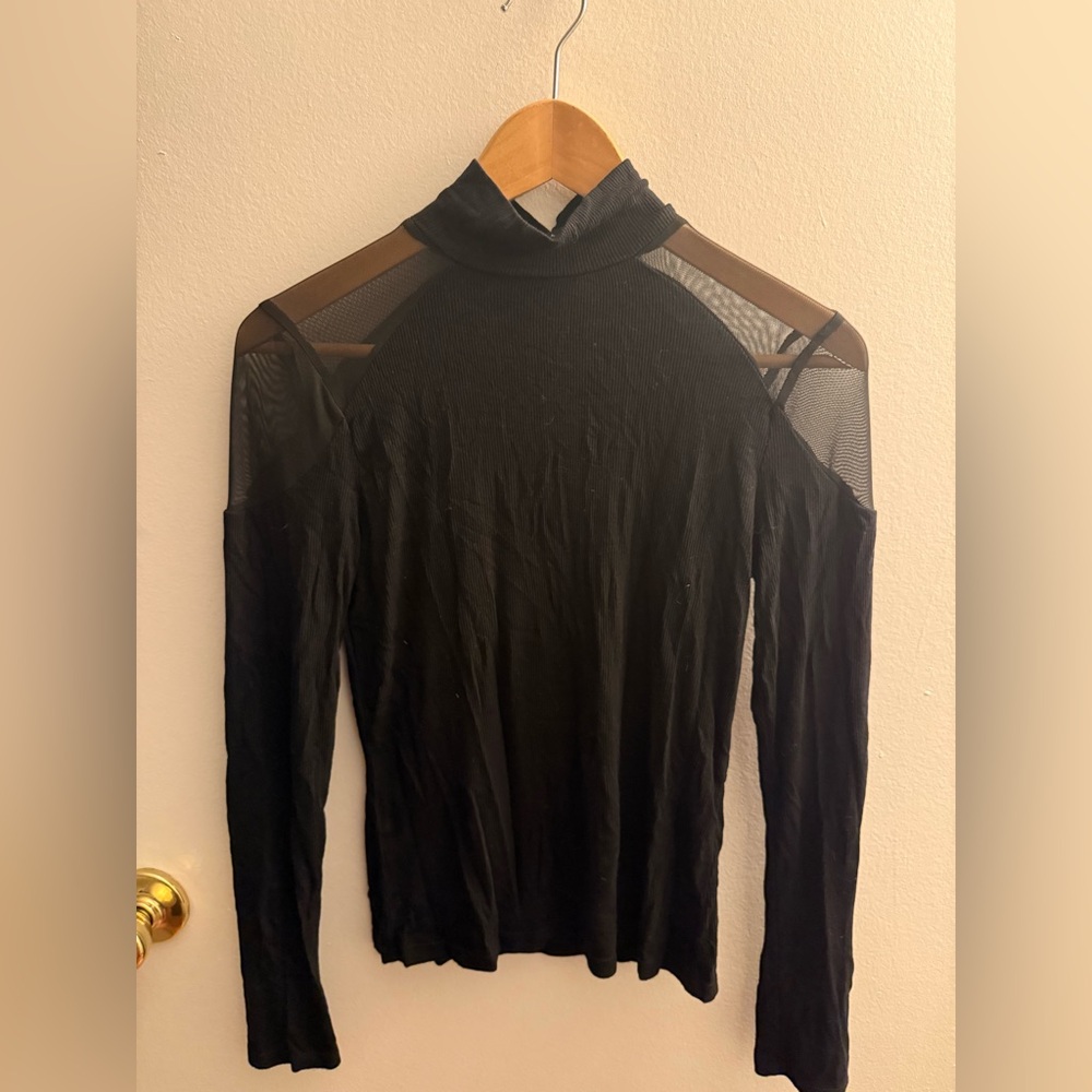 1. State Black Mesh Cold Shoulder Top